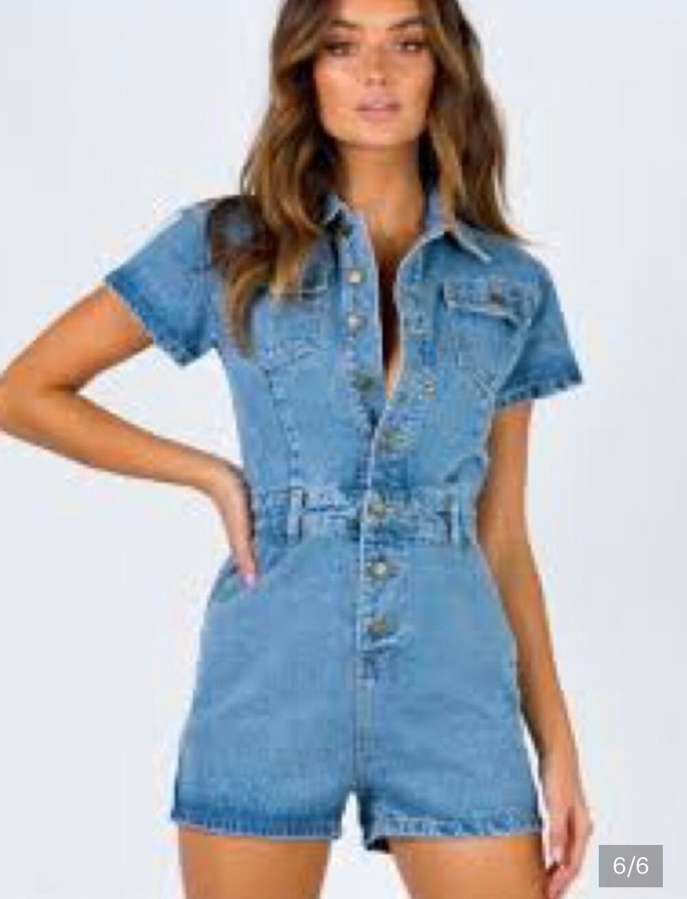Lioness Denim Jean Romper Short Sleeve Size Large NWT